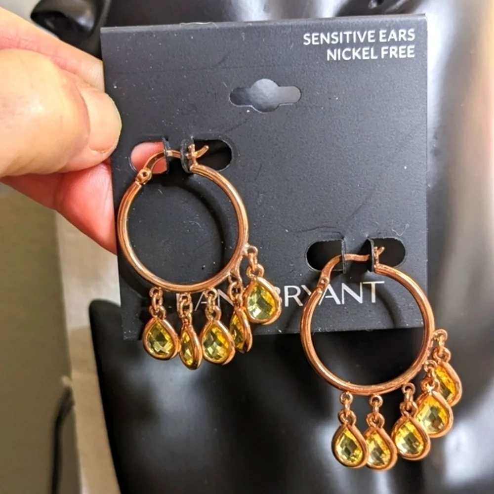 Lane Bryant Drop Rose‎ Gold and Light Green Jewel Earrings